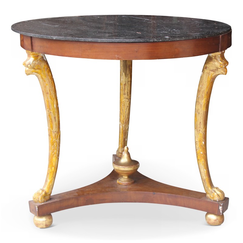 帝国\"鹰头\"底座桌,采用桃花心木和镀金木材制成。 - Moinat - End tables, Bouillotte tables, 床头桌, Pedestal tables 帝国\"鹰头\"底座桌,采用桃花心木和镀金木材制成。 - Moinat - End tables, Bouillotte tables, 床头桌, Pedestal tables
